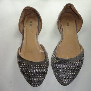 Torrid Grey, Silver Suede Metal Crystal Studded D' Orsay Pointed Toe Flats 12 M